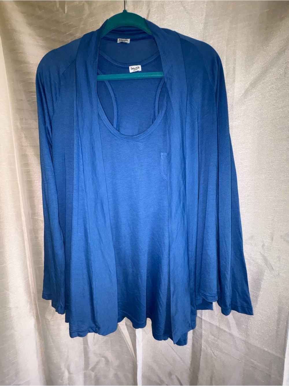 Soft Lightweight Blue Tank and Draped Cardigan Set